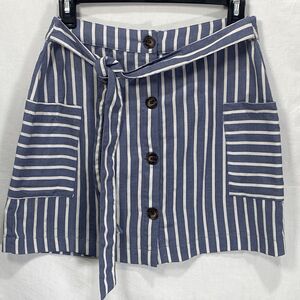 ALTAR'D STATE Mini Skirt Button Front Tie Waist Stripe Womens S Blue White
